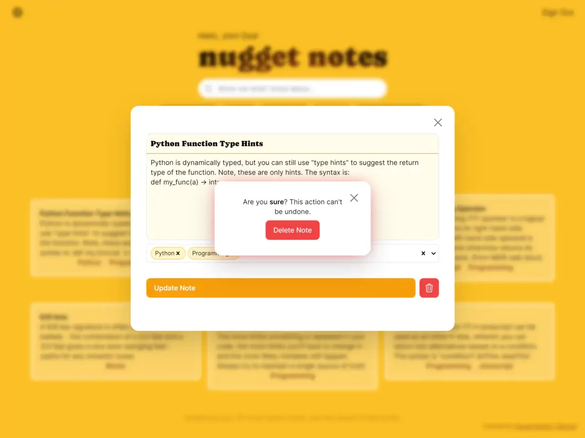 Nugget Notes - Notes Dashboard