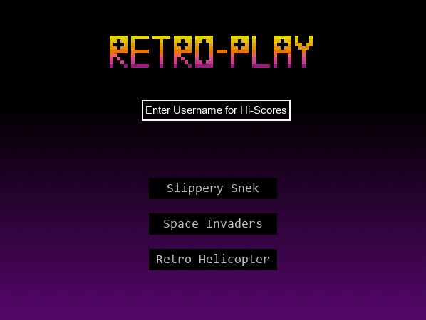 Retro-Play Main Menu Screen